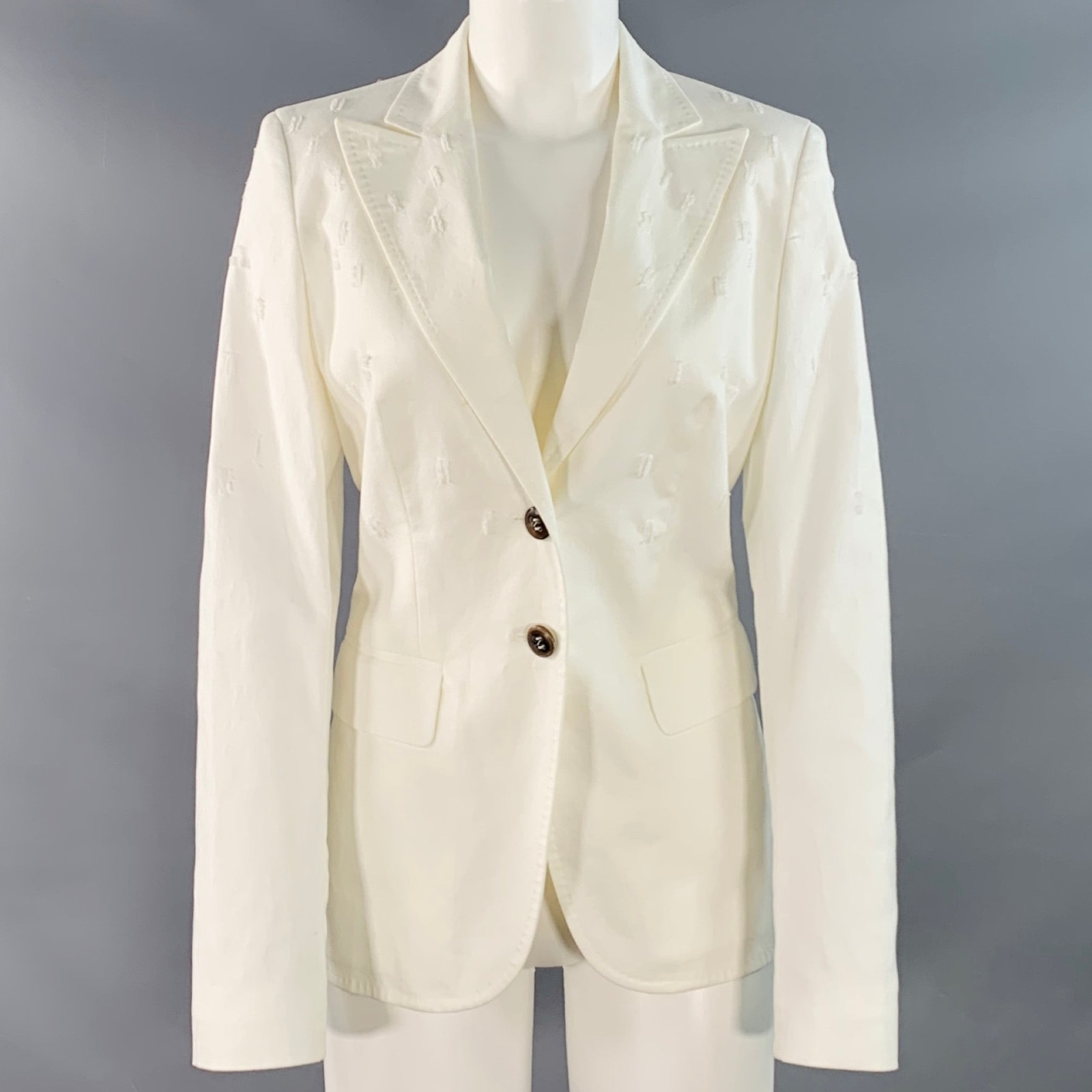 Escada Size S White Cotton Blend Textured Peak Lapel Jacket Blazer